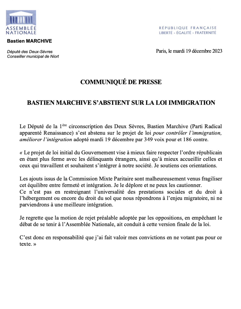 Ma position concernant la loi immigration