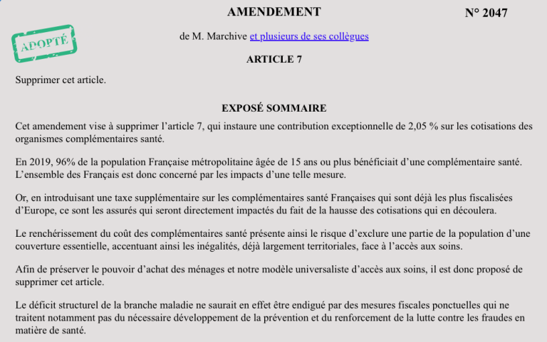 Amendement adopté contre la sur-fiscalisation des complémentaires santé